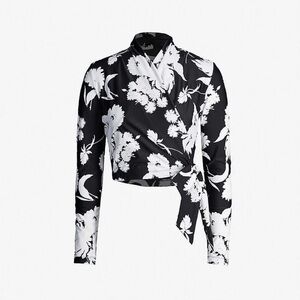 Ganni Alameda Black And White Long Sleeve Wrap Top‎